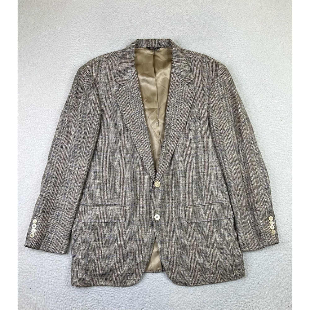 Bill Blass Blazer Mens 44R Plaid Wool Sport Coat Classic Made in USA